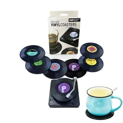 $9.74 • Buy Vinyl Record Coasters For Drinks Retro Disk Coaster With Holder For Wooden Table