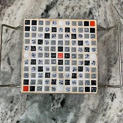 Mid-Century Modern Vintage Mosaic Tile Trivet Black Grey Red White 6”x6”  MCM • $12