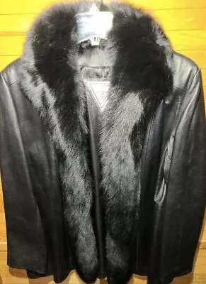 Marvin Richards Leather Coat Real Fox Fur Shawl Collar  Vintage Size Large • $160