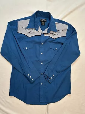 Vintage Men’s High Noon Embroidered Cross Pearl Snap Western Shirt Size Medium • $13.87