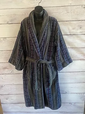 Vtg State O Maine Mens Bathrobe One Size  Terry Cloth Blue Yellow Thick • $39.96