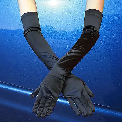 Fashion 23  Women Arm Long Satin BLACK Gloves Evening Party Bridal Wedding Opera • $8.22