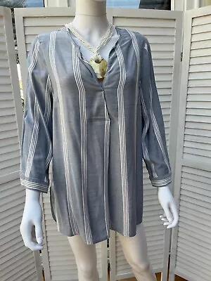 Phase Eight 8 Light Blue Chambray Nautical Stripe Long Top Tunic Blouse Size 14 • $7.46