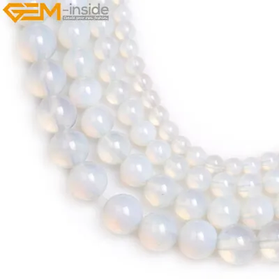 Round White Opalite Stone Loose DIY Beads For Jewelry Making Strand 15  In Lots • $2.29