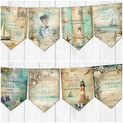 Seaside Beach  Bunting Vintage Style Sea Quotes Nautical Decoration • £6.99