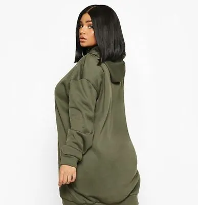 £11.99 • Buy Womens Ex Boohoo Khaki Oversized Sweatshirt Hoodie Dress Plus Sz 16 18 20 22 24