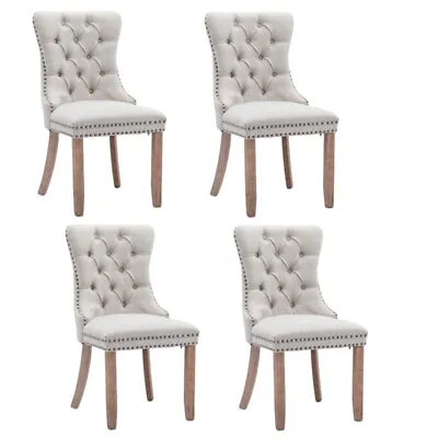 $498 • Buy AADEN 4X Modern Button-Tufted Upholstered Linen Fabric Dining Chairs With Studs