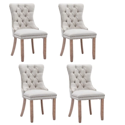 $498 • Buy AADEN 4X Modern Button-Tufted Upholstered Linen Fabric Dining Chairs With Studs