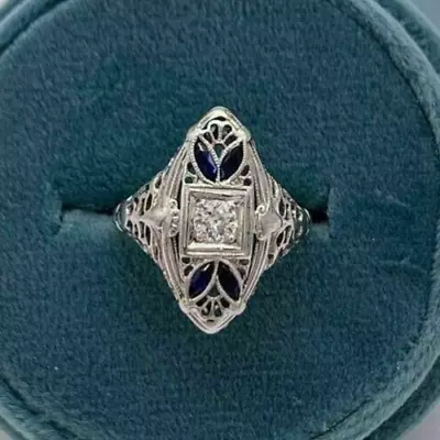 Vintage Filigree Wedding Fine Ring 14k White Gold Plated 2.1Ct Simulated Diamond • $117.64