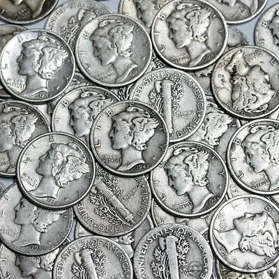 5 Pack Of Mercury Dimes 90% Silver Bullion Lot Average Circulated Half Roll • $13.75