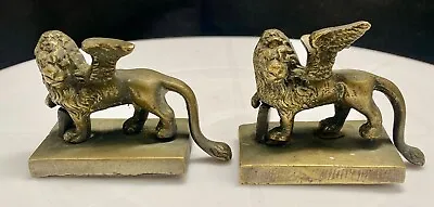 Pair Of Antique Venice Italy Bronze Winged Lion Of St Mark Paperweight Figurines • $104.90