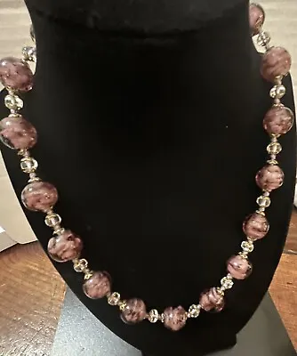 Vintage Murano Foil Glass Necklace Beaded Venetian Italy Estate Jewelry Purple • $120