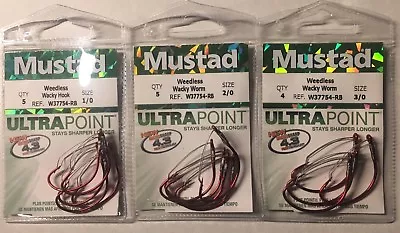 Mustad W37754NP-BN RED Weedless WACKY  Hooks Size 1/0 2/0 3/0 CHOOSE  • $7.25