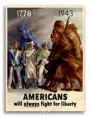 1943 Americans Will Always Fight For Liberty Vintage Style WW2 Poster - 18x24 • $13.95