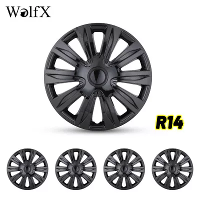 14  4Pcs Wheel Covers Snap On Full Hub Caps For R14 Tire & Steel Rim Matte Black • $41.99