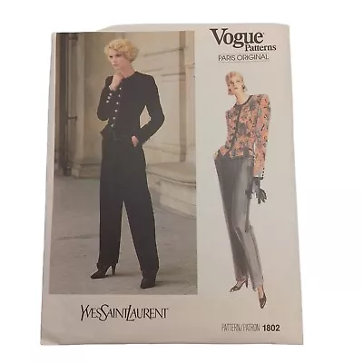 Vogue Designer Yves St Laurent 1802 Women Size 10 Jacket & Pants UNCUT Pattern • $7.99