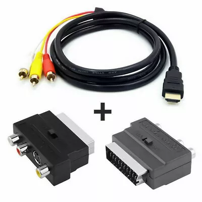 1080P HDMI S-video To 3 RCA AV Audio Cable W/ SCART To 3RCA Phono Adapter • £8.54