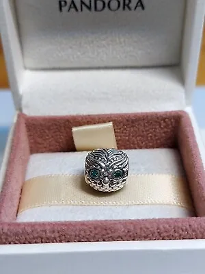 Genuine Pandora Silver 🦉 Wise Old Owl With 4 Green CZ Eyes Charm S925 ALE • £12