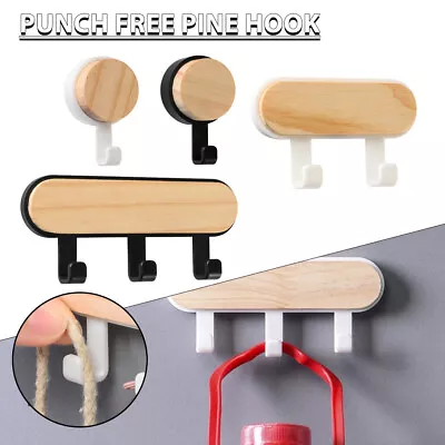 Wall Mounted Coat Rack Wooden Decorative Hooks Rail For Coat Bag Towel Key D • $4.83