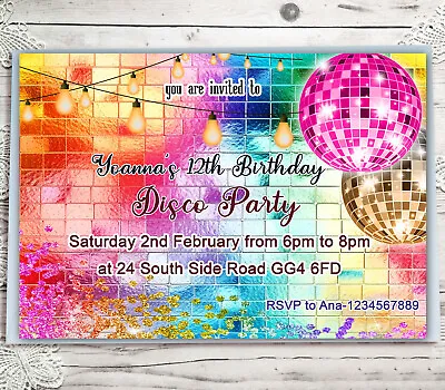 10 Personalised Disco Dance Birthday Party Invitations Girls Disco Invites • £3.42