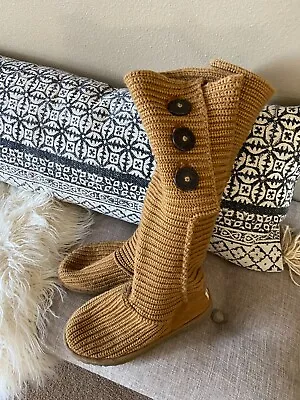 UGG Classic Tall Cardy Knitted BUTTERSCOTCH Color SWEATER Boots - Size 7 • $23.99