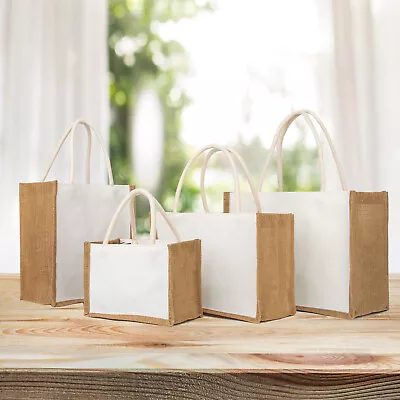 6PCS Cotton Canvas Tote Bags With Burlap Sides Reusable Grocery Shopping Bag • $49.99