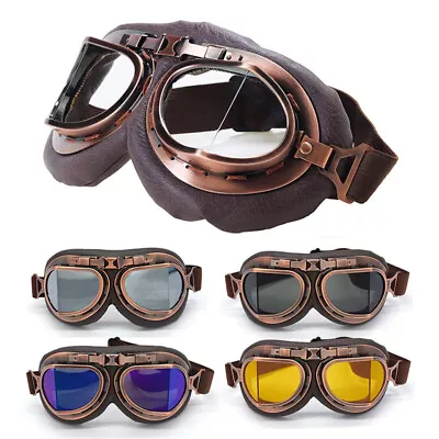 Vintage Cycling Bike Goggles Retro Windproof Glasses Leather MTB BMX XC Racing  • $12.59