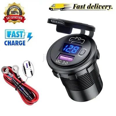 12V 24V Type-C PD+USB Car Charger Socket Adapter Power Outlet For Car Motorcycle • £9.29