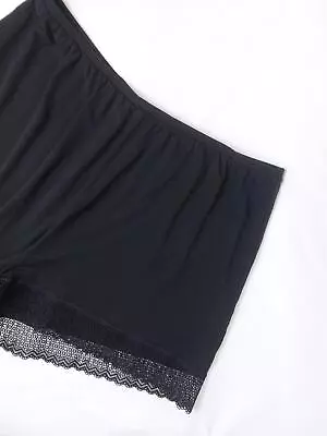 Women's Supersoft Sleep Shorts Lace Trim Pyjama Bottom Soft Modal Comfort Black • £4.95