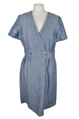 £29.95 • Buy JAEGER Blue Dress Size Uk 12 Womens 100% Linen Us 10 Eur 40 Short Sleeves 