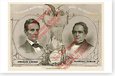 $14.49 • Buy Abraham Lincoln Hannibal Hamlin 1860 Civil War Presidential Campaign Poster