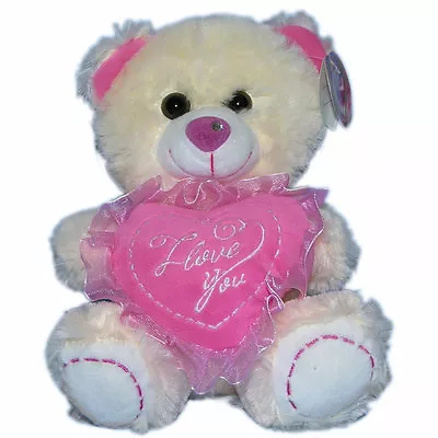 Valentine's Teddy Bear 8  Stuffed Animal Plush I LOVE YOU Pierce Nose Pink Heart • $8.95