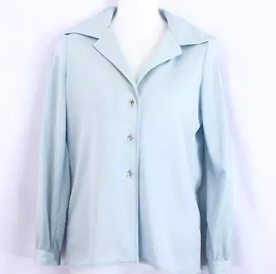 Vintage 70s Silver Ice Blue Lurex Metallic Disco Mod Sheer Blouse Shirt Top • £22.15