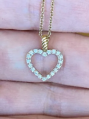 David Yurman 18K Yellow Gold Pave Heart Charm Necklace 16-18  • $890