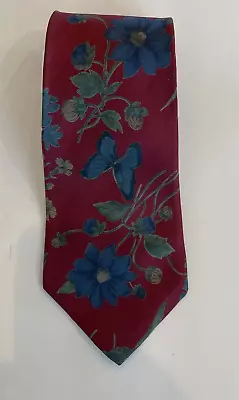 Van Heusen Classic Collection Neck Tie Silk Red Blue Floral Butterfly • $13