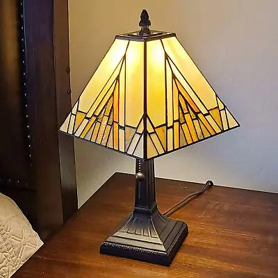 $99.77 • Buy Mission Tiffany Style Stained Glass Table Lamp In Ivory And Orange 14.5 Tall