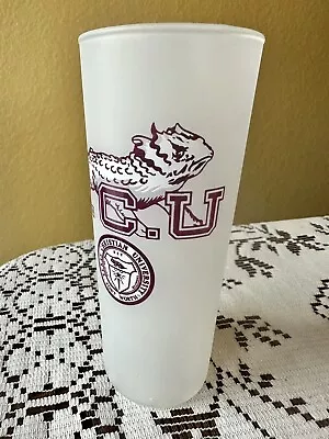 TCU Emblem Horned Frogs Mascot Frosted Drinking Glass Tumbler - Vintage 6.5 H • $25