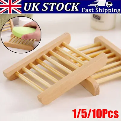 1-10PCS Natural Wooden Soap Tray Bathroom Kitchen Bamboo Holder Dish Box Rack UK • £2.59