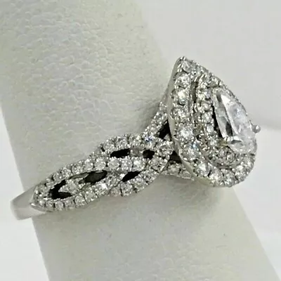 3Ct Pear Cut Lab Created Moissanite Halo Engagement Ring 18K White Gold Plated • $99.82