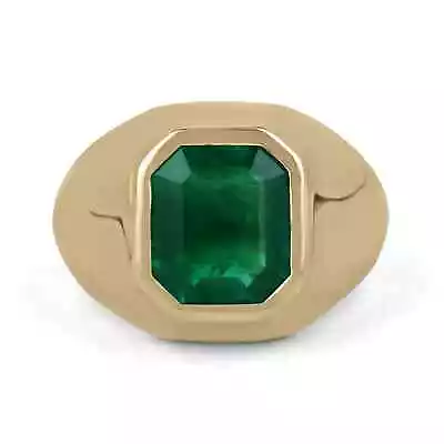 2.90 Carat Colombian Emerald-Emerald Cut Men's Chunky Vivid Green Ring 18K • $15196