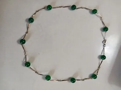 VTG Dark Green Jade And Gold Tone Necklace 18  • $25