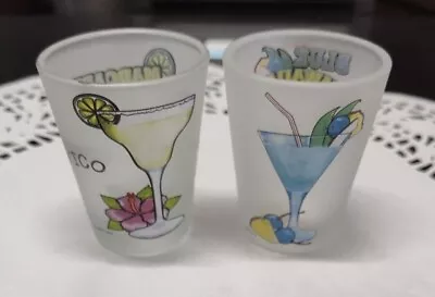 Mexico Margarita & Blue  Hawaiian Drink Recipe Frosted Shot Glass Bar Ware • $8