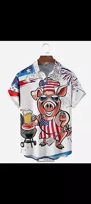 Hogs For The Cause Mr Pig Cooker  BBQ Hawaiian Like Casual Pocket Shirt Size XL • $42.50