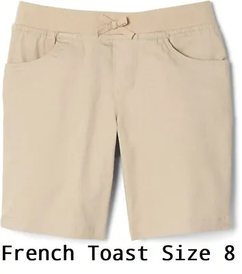 FRENCH TOAST Girls Stretch Khaki School Uniform Shorts Twill Pull Pockets Size 8 • $14