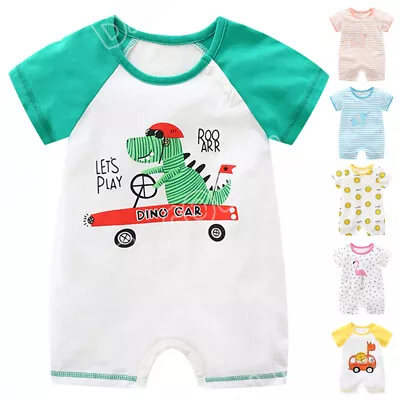 Newborn Baby Boys Bodysuit Summer Short Sleeve Jumpsuit Romper Clothes Outfits • £5.99