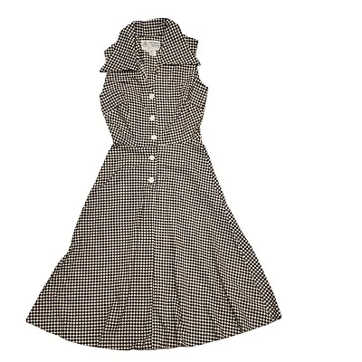 Horrockses 70s Vintage Brown White Geometric Fit & Flare Dress Uk 8 • £59.99