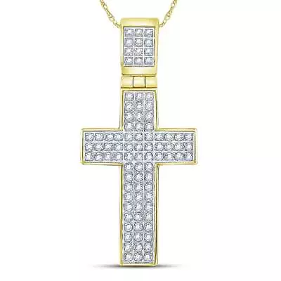 10kt Yellow Gold Mens Round Diamond Cross Charm Pendant 1/4 Cttw • $492.57