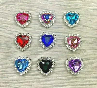 £4.31 • Buy 5Pcs Heart Shape 18x16mm Flatback Diamante Rhinestone Embellishment Button