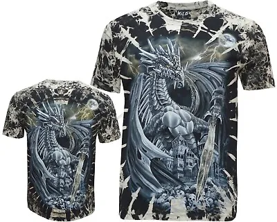 £11.95 • Buy Chinese Dragon Glow In The Dark Gothic Sword Skull Tattoo Tye Dye T - Shirt 