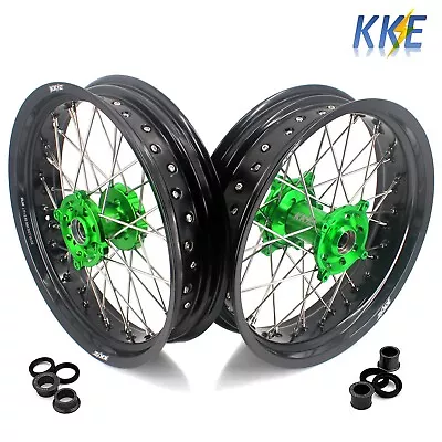 KKE 17'' Supermoto Motard Wheels Rims Fit Kawasaki KX250F KX450F 2006-2018 Green • $659